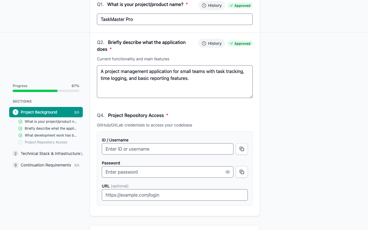 eQuest questionnaire interface